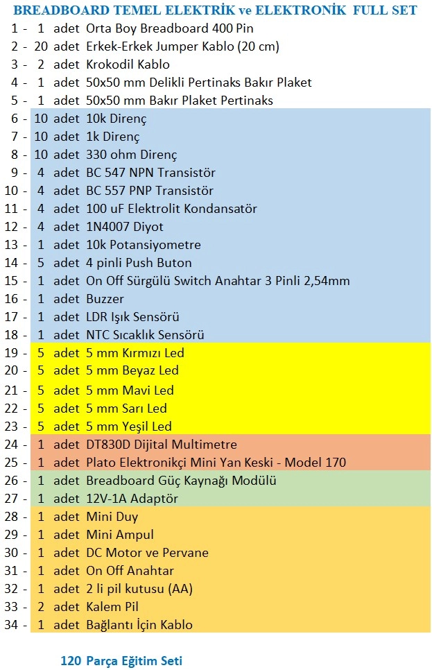 Breaboard Temel Elektrik ve Elektronik Eğitim Full Set DT830D Multimetre Yankeski