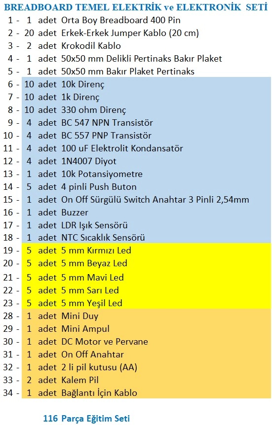 Breaboard Temel Elektrik ve Elektronik Eğitim Set (Lamba Motor ve Breadbord set)
