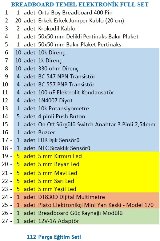 Breaboard Temel Elektronik Eğitim Full Set DT830D Multimetre Yankeski