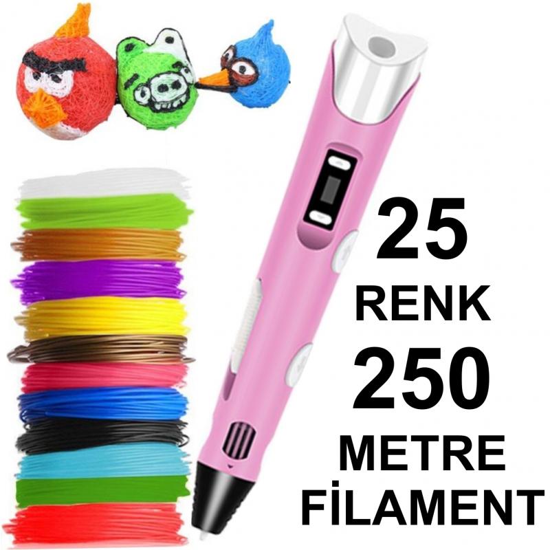 PEMBE 3D Kalem Yazıcı+25 renk 250 metre(25x10metre) PLA Filament