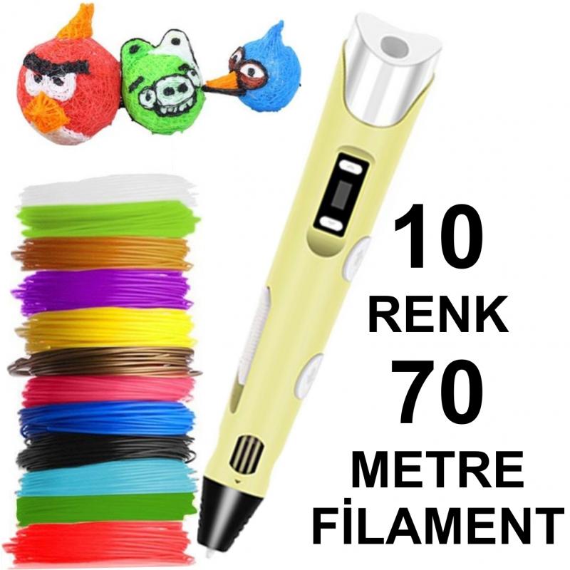 SARI 3D Kalem Yazıcı+10 renk 70 metre (10x7metre) PLA Filament