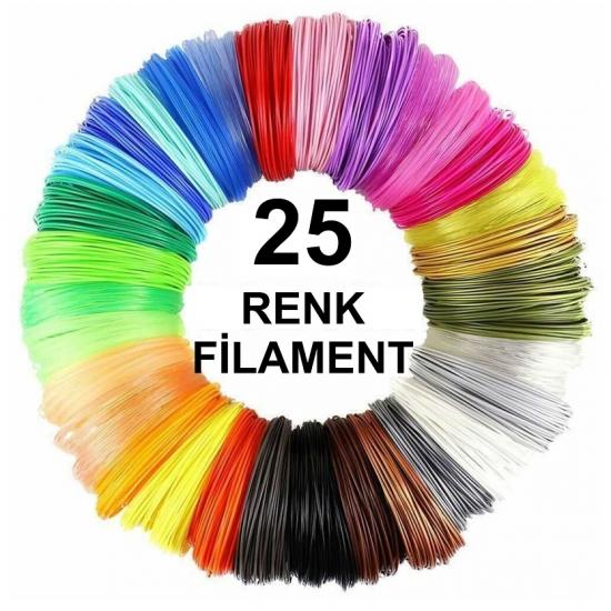 3D Kalem Yazıcı için 25 renk 50 metre (25 x 2 metre) PLA Filament