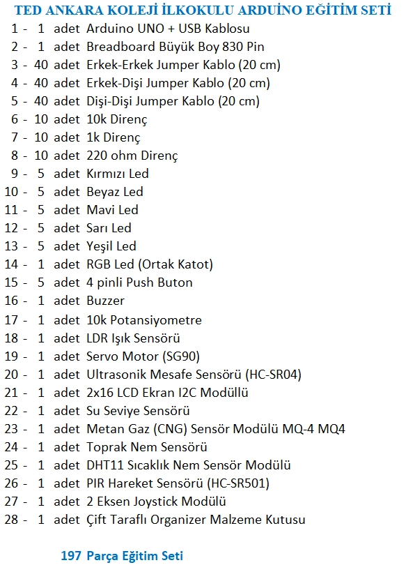 TED Ankara Koleji İlkokulu Arduino Eğitim Seti